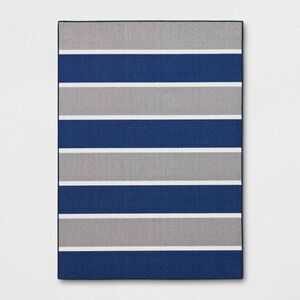 Room Essentials - 4'x5'6" Rugby Striped Accent Rug Gray/Blue - Room  Gray/Blue